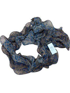 Lauren Ralph Lauren Blue/Brown Paisley Ruffled Scarf Women One Size 100% Viscose